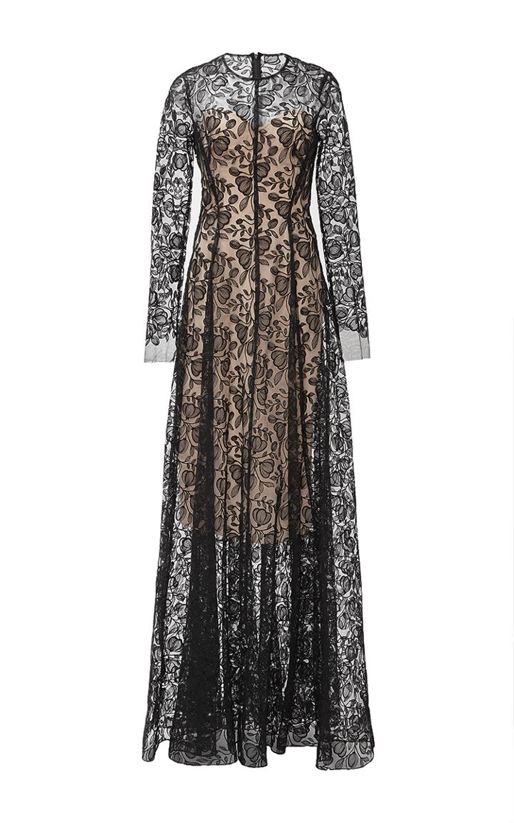 Lela Rose Floral Embroidered Tulle Gown