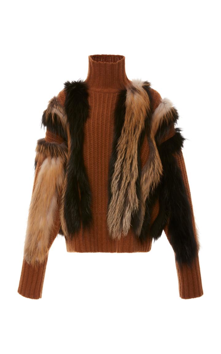 Sally Lapointe Felted Wool Cashmere Mesh Fox Sweater