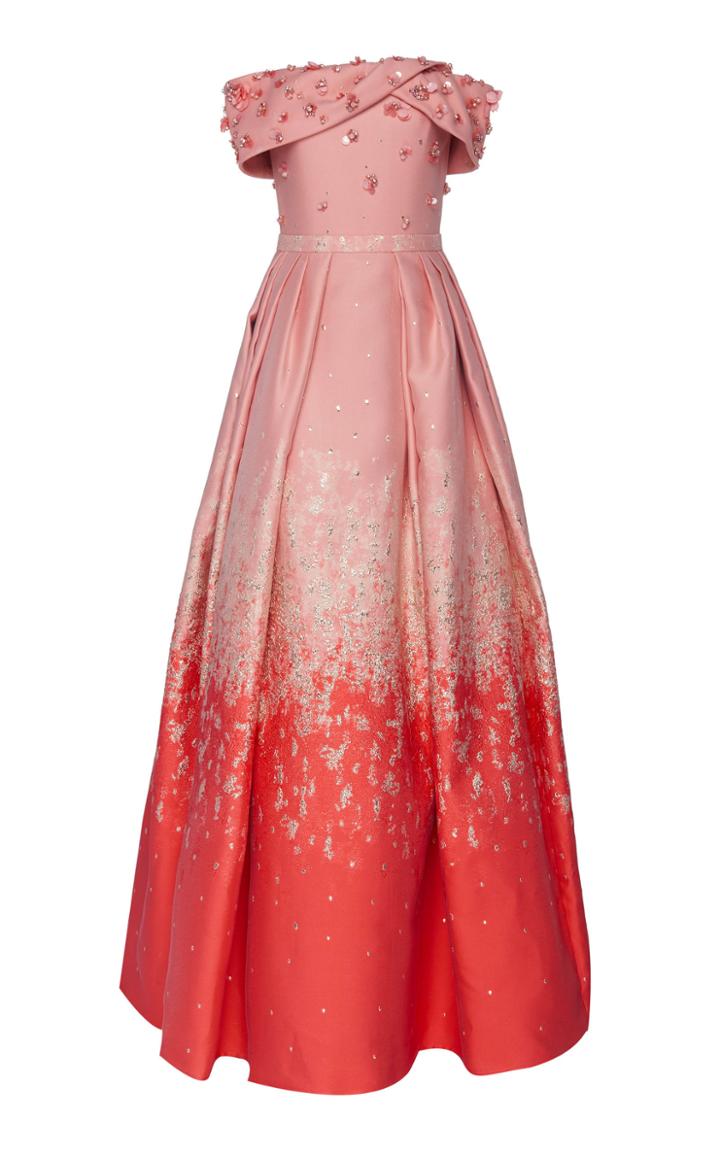 Pamella Roland Beaded Ombre Jacquard-knit Gown