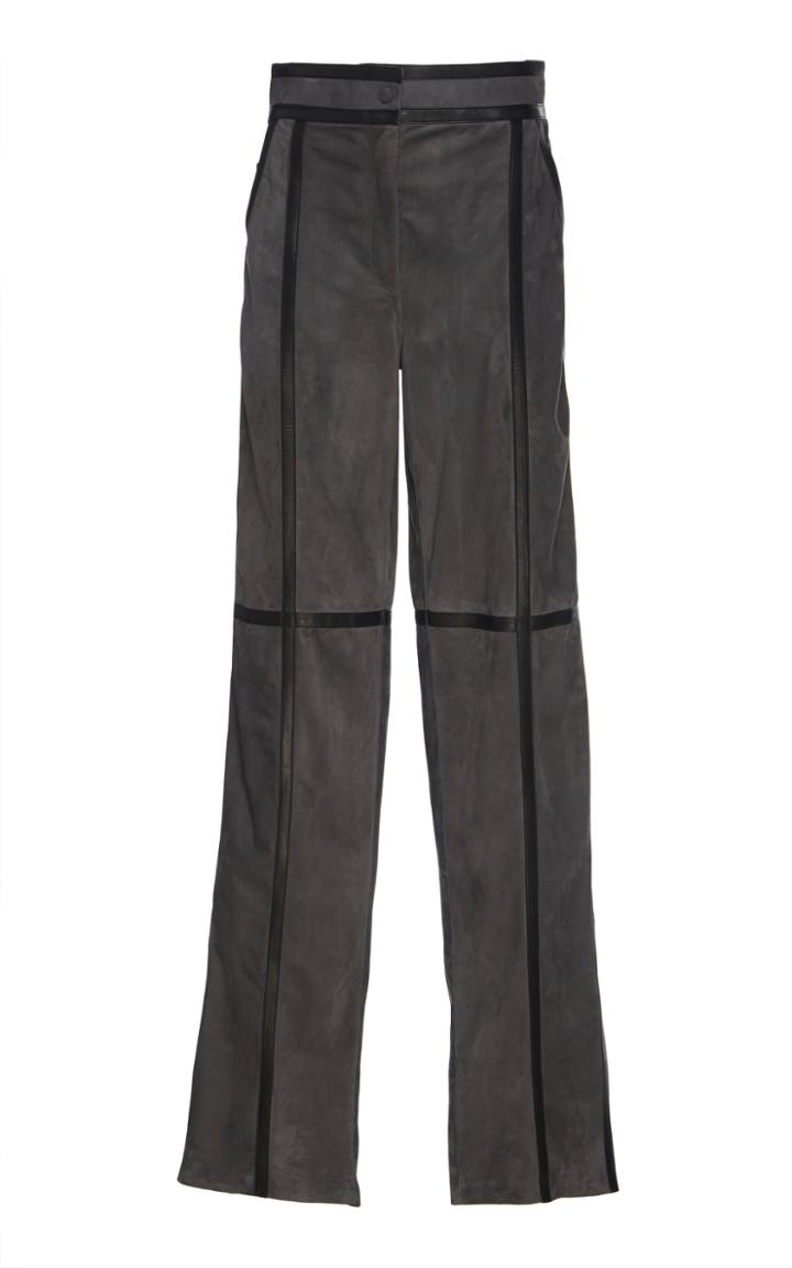 Salvatore Ferragamo Leather Grid Nabuk Straight Leg Trousers