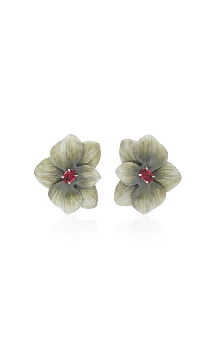 Sabbadini Oval-cut Red Garnet Grey Flower Earrings