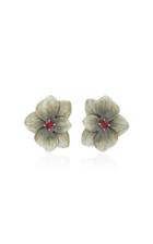 Sabbadini Oval-cut Red Garnet Grey Flower Earrings