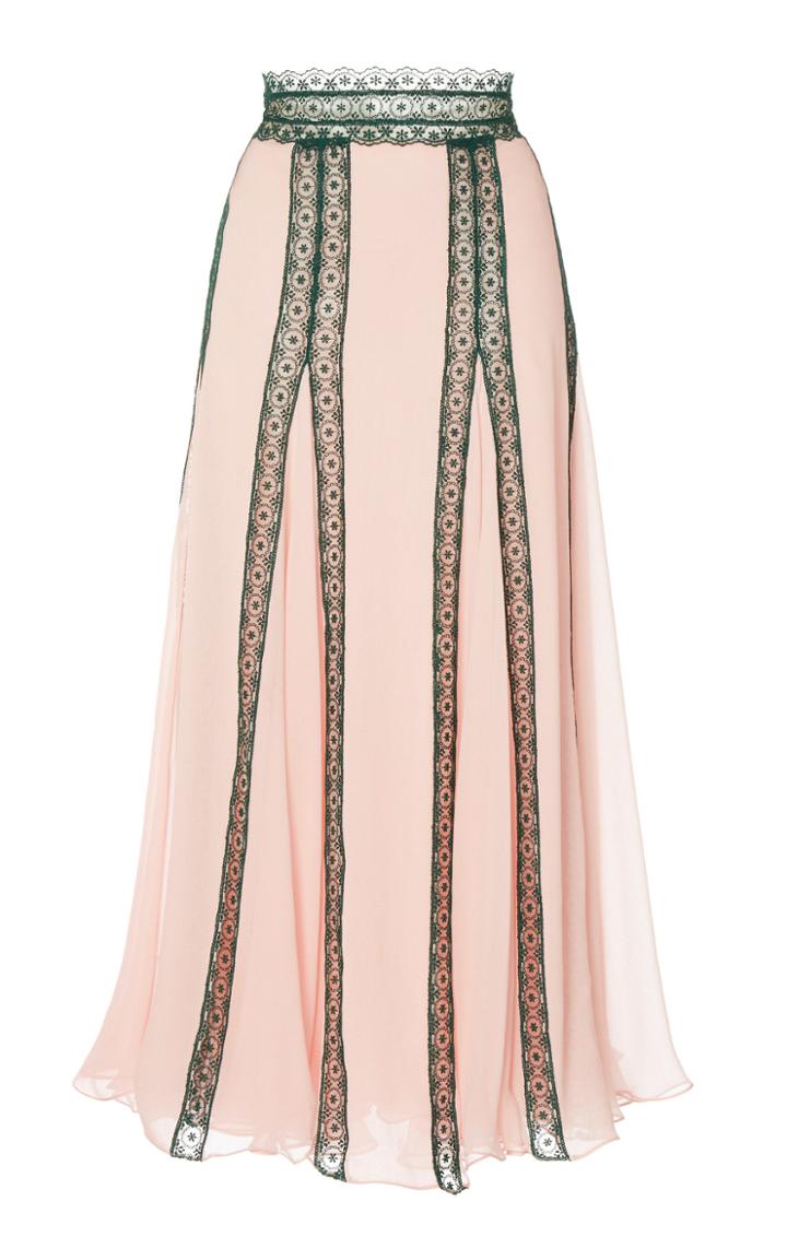 Costarellos Silk Chiffon And Lace Trim Midi Skirt