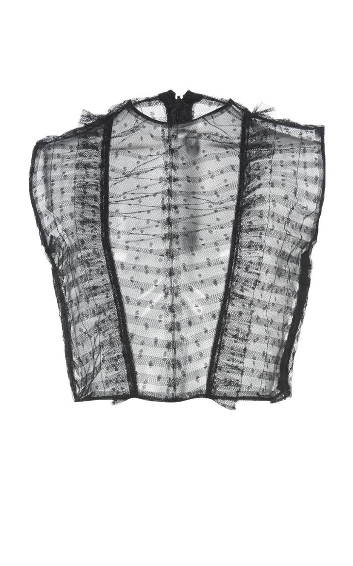 Giambattista Valli Pleated Swiss Dot Crop Top