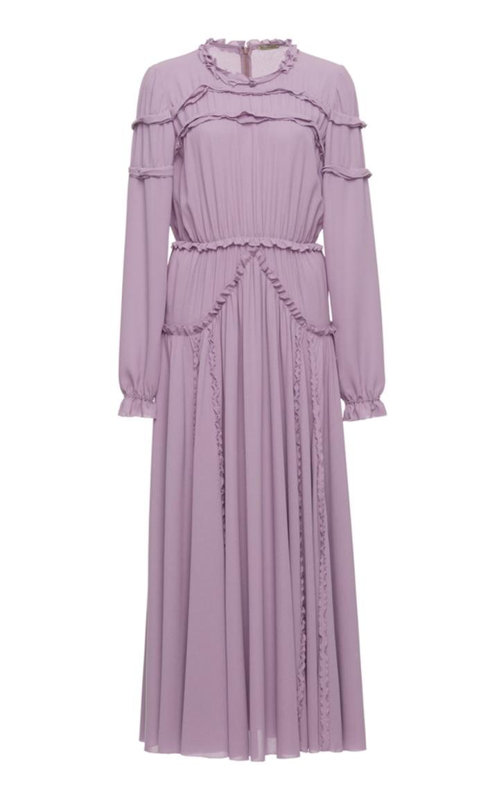 Bottega Veneta Long Sleeve Georgette Dress With Ruffle Accents