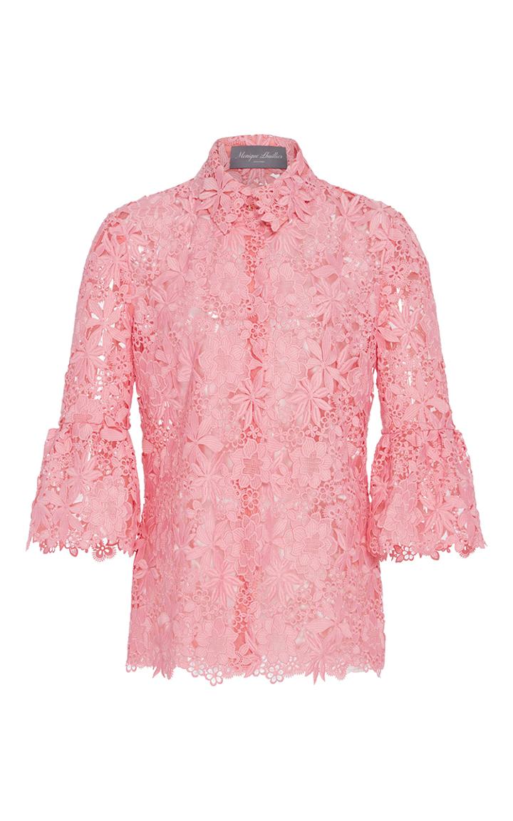 Monique Lhuillier Ruffle Cuff Floral Embroidered Blouse