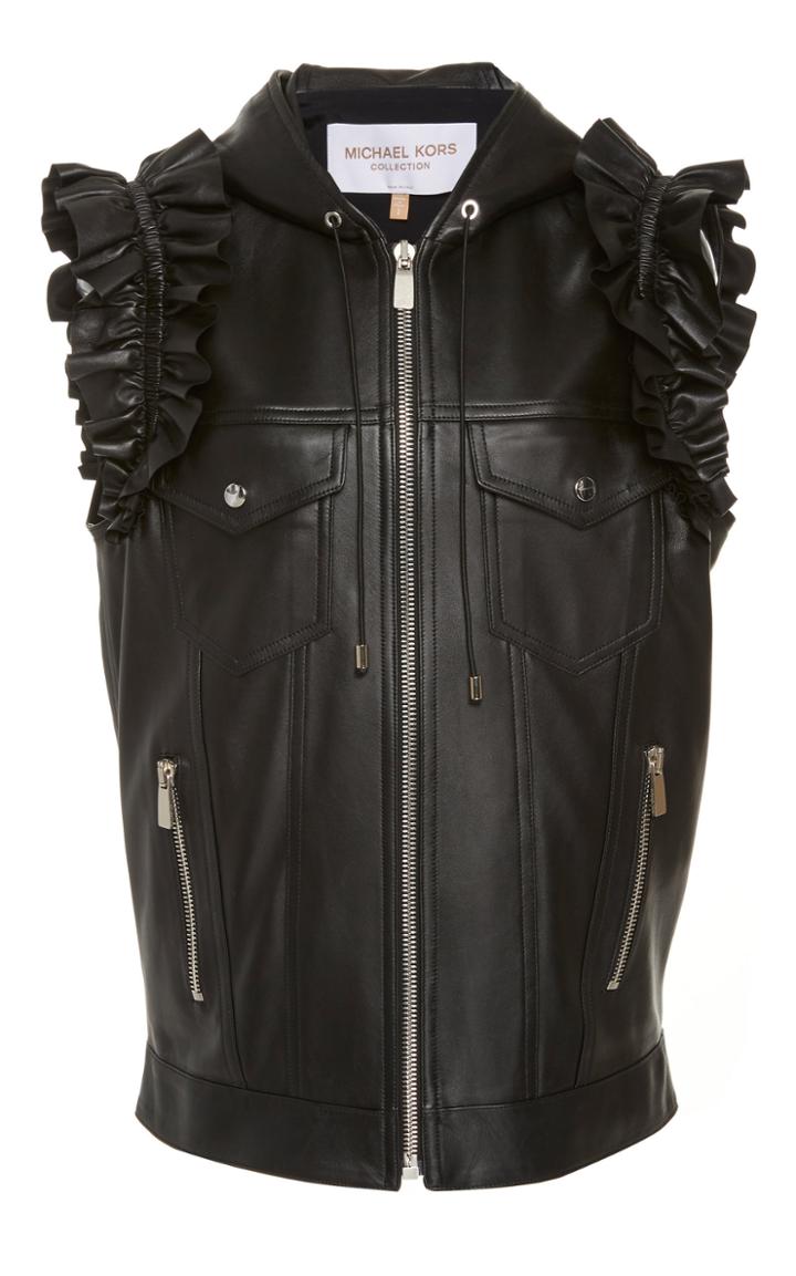 Michael Kors Collection Ruffled Leather Moto Vest