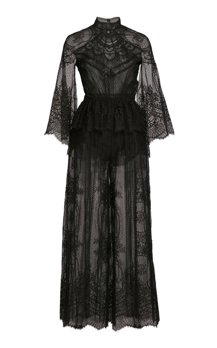 Zuhair Murad Chantilly Lace Wide Leg Jumpsuit