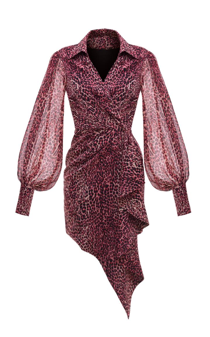 Rasario Leopard-print Chiffon Wrap Mini Dress