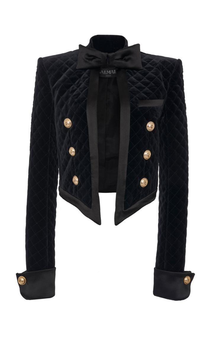 Balmain Satin Bow Quilted Velvet Jacket