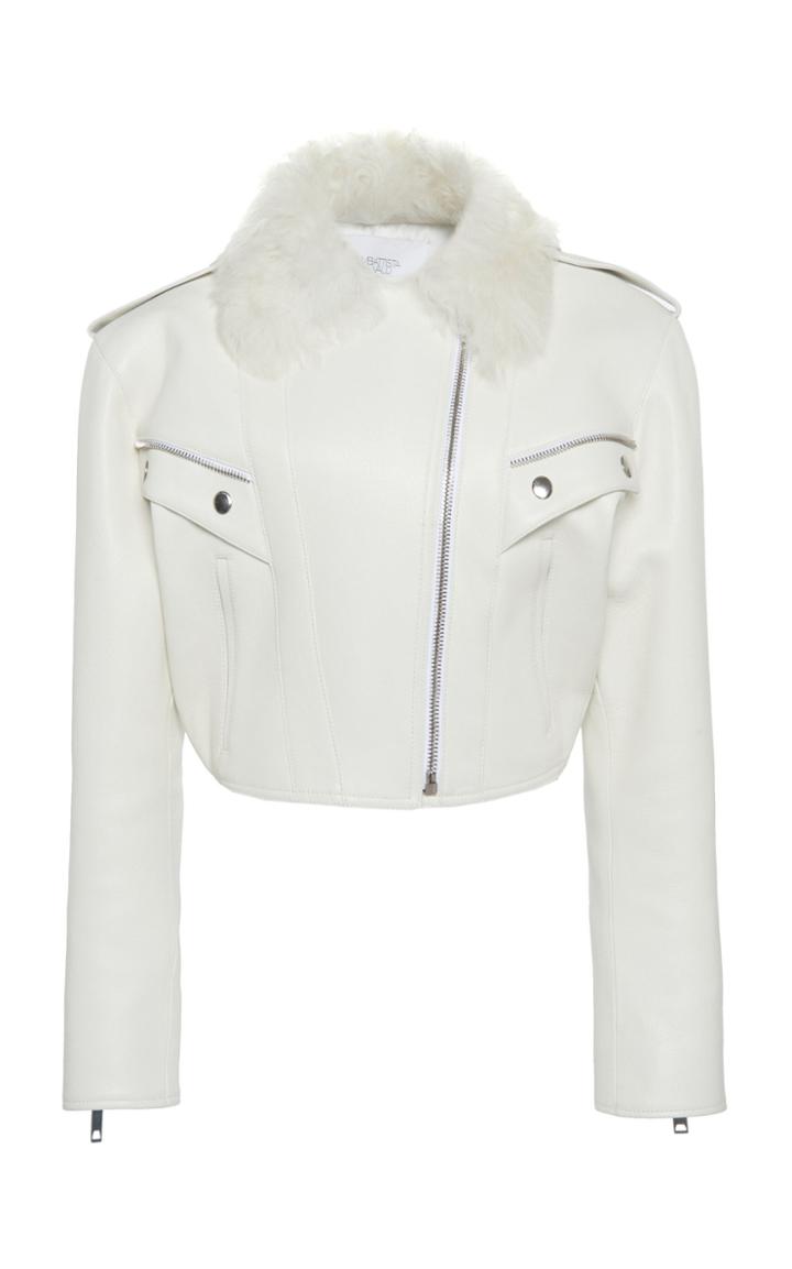 Giambattista Valli Shearling-trimmed Leather Moto Jacket