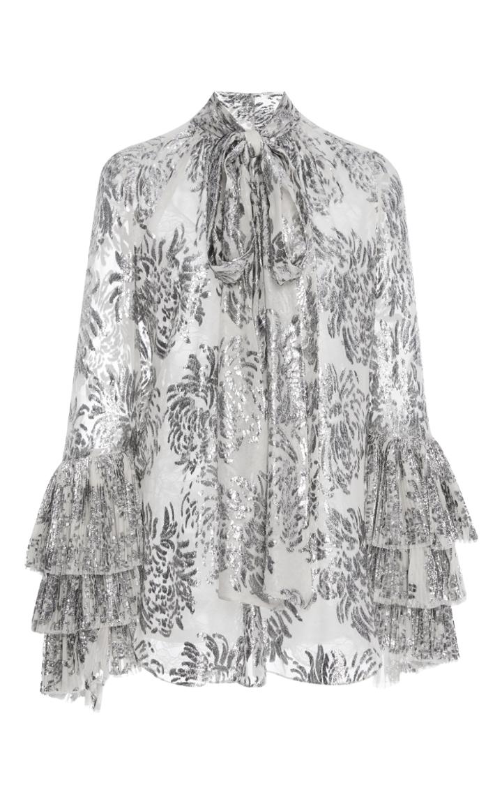 Prabal Gurung Long Sleeve Tie Neck Blouse