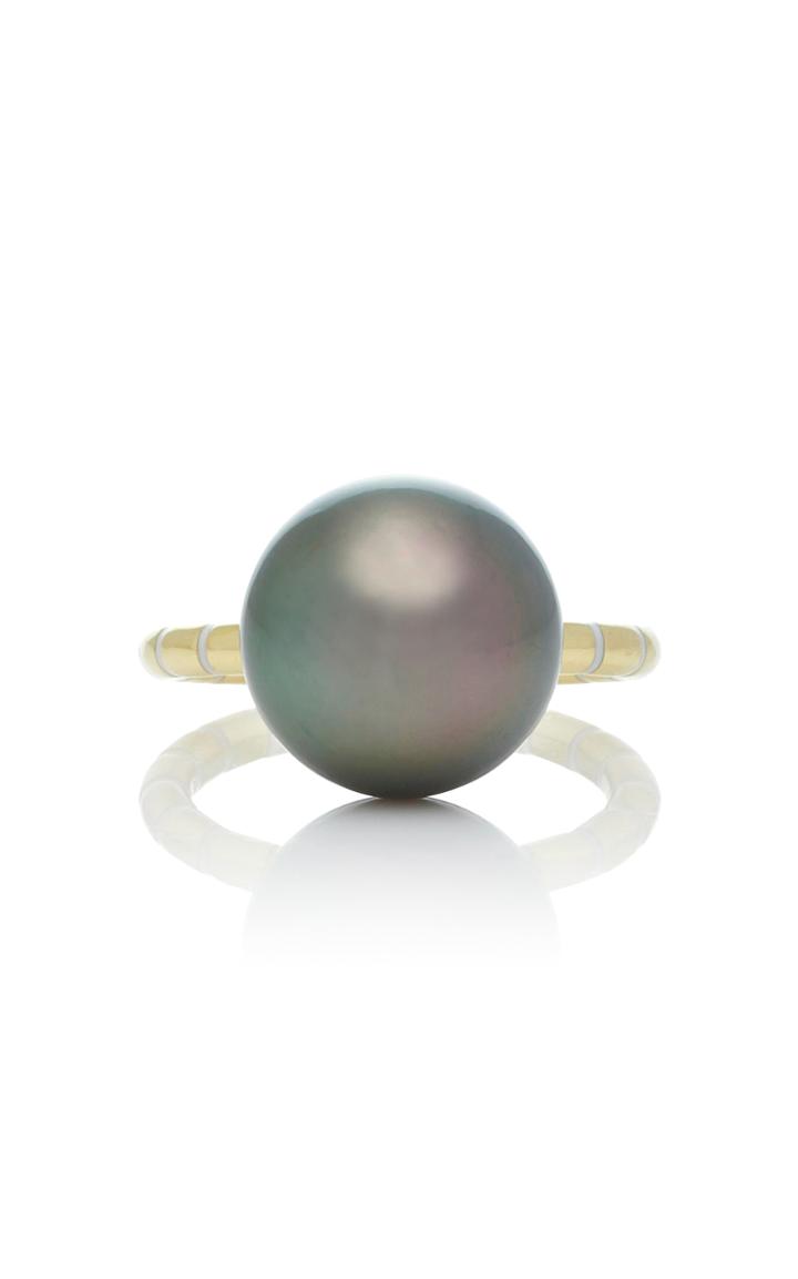 Sarah Hendler Jumbo Shirley 18k Gold Tahitian Pearl And Enamel Ring