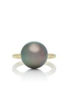 Sarah Hendler Jumbo Shirley 18k Gold Tahitian Pearl And Enamel Ring