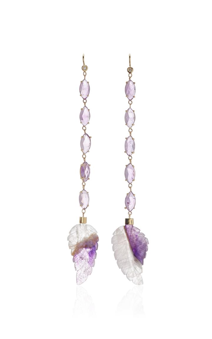 Moda Operandi Jacquie Aiche 14k Yellow Gold Marquise Amethyst Feather Earrings