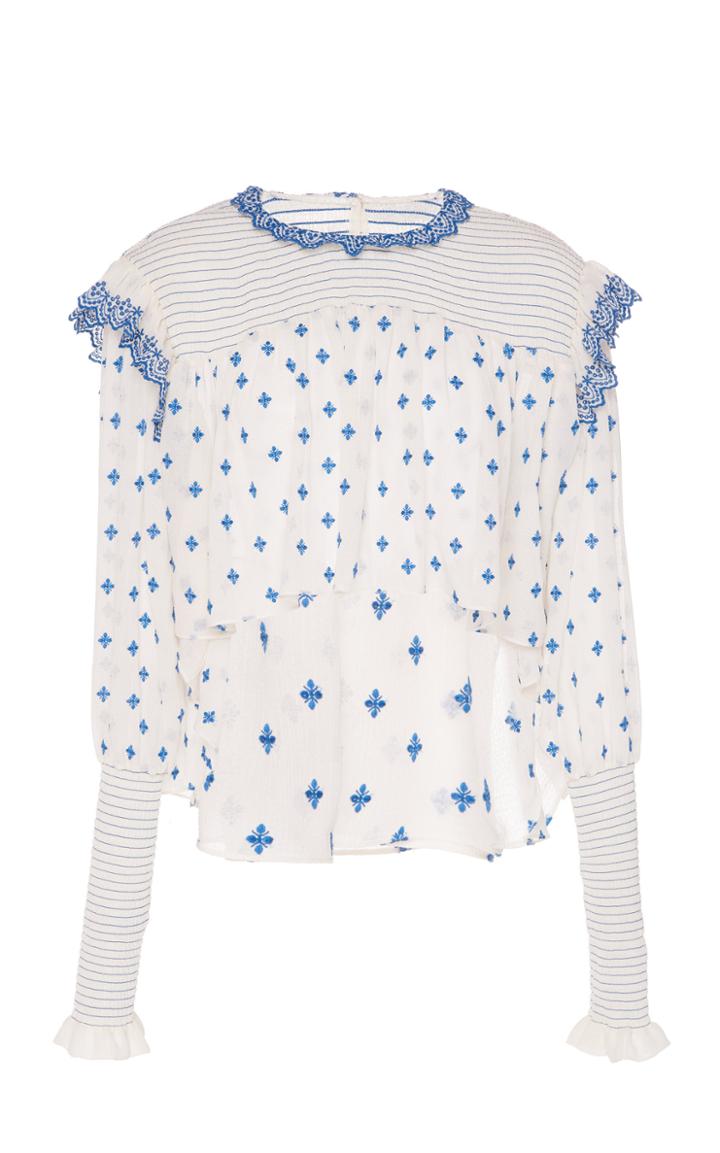 Philosophy Di Lorenzo Serafini Blouson Sleeve Embroidered Crepe Blouse