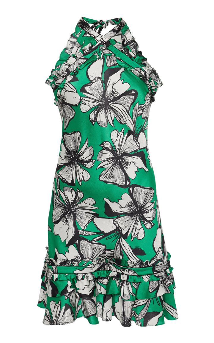 Alexis Erica Floral-print Satin Halterneck Mini Dress
