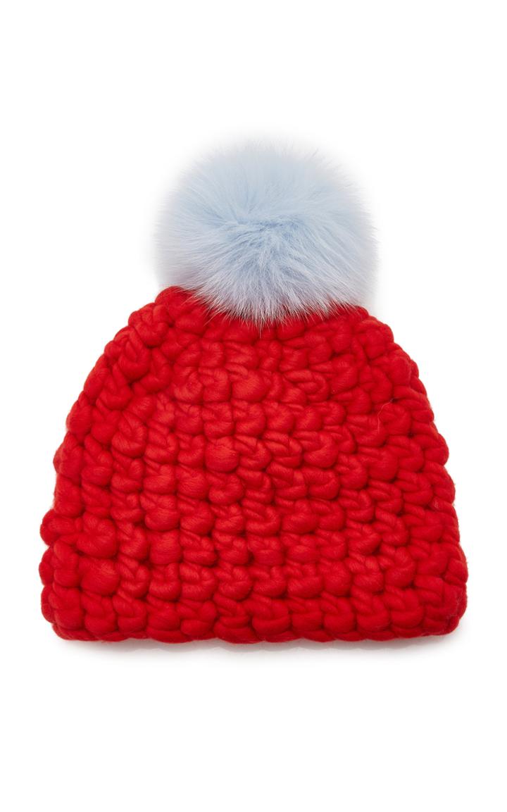 Mischa Lampert Solid Fur Pom-pom Wool Beanie