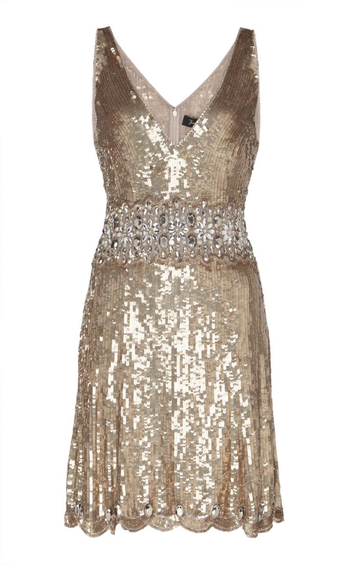 Jenny Packham Effie V-neckline Jeweled Mini Dress