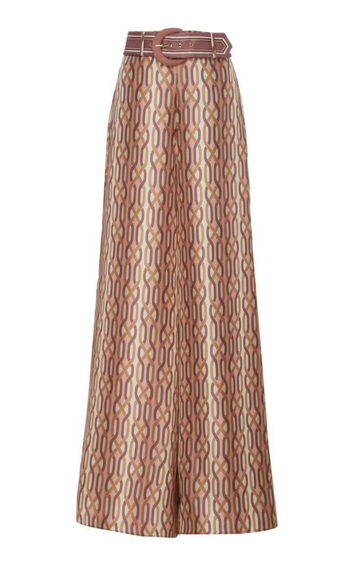 Zimmermann Belted Printed Silk Wide-leg Pants Size: 0p