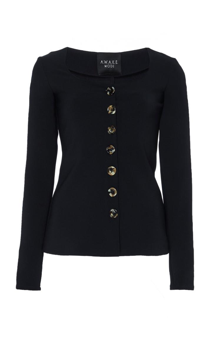 A.w.a.k.e. Mode Scoop Neck Crepe Button Down Shirt