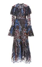 Christian Siriano Floral Embroidered Lace Flounce Detail Dress