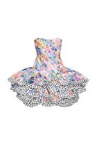 Richard Quinn Strapless Printed Ruffle Satin Dress