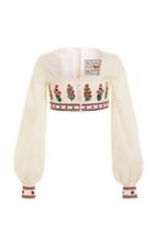 Moda Operandi Agua By Agua Bendita Pera Dahlia-embroidered Linen Crop Top