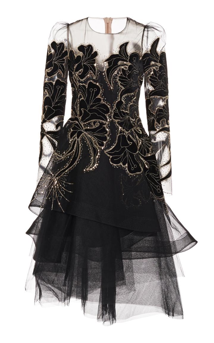 Monique Lhuillier Long Sleeve Tiered Dress