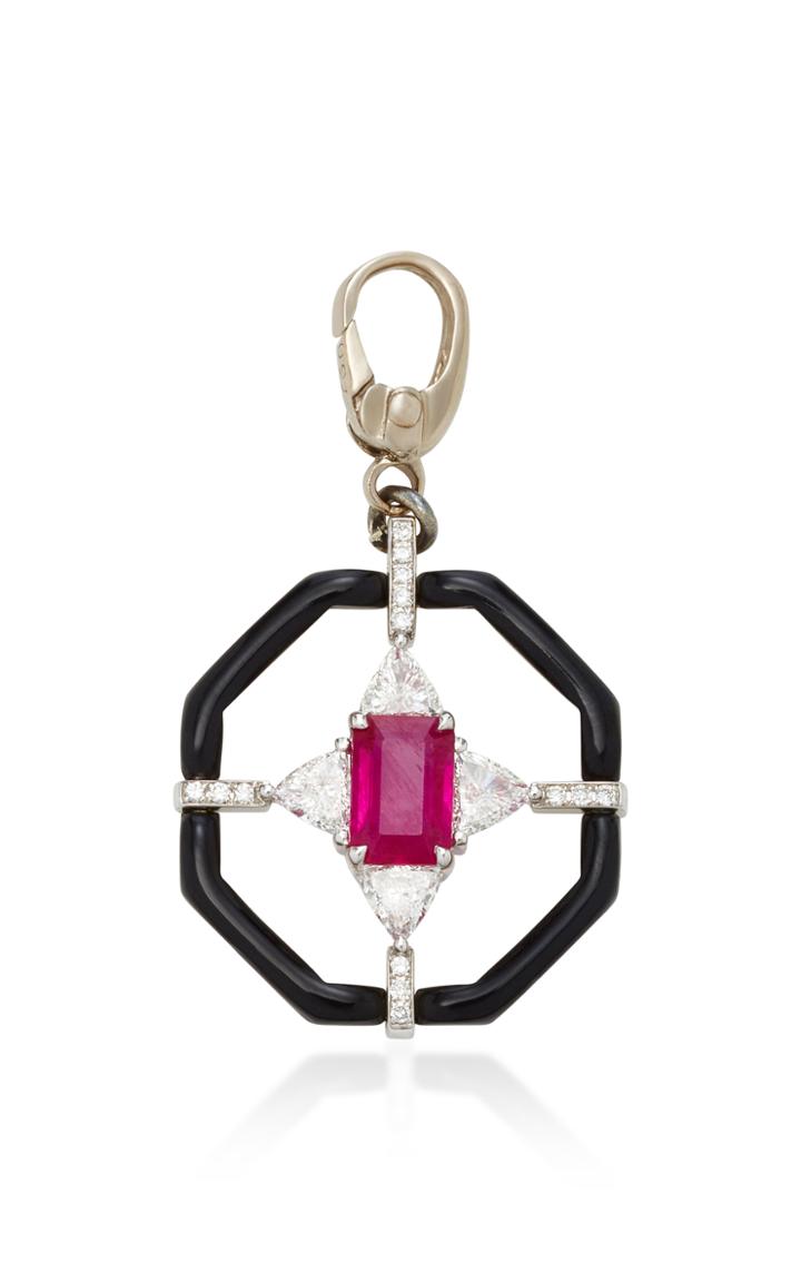Nikos Koulis Oui Black Enamel Pendant With Gemfields Ruby And Diamonds Black Enamel And Chain