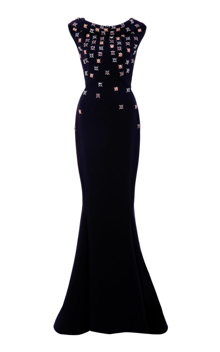 Zac Posen Embellished Bonded Crepe Gown
