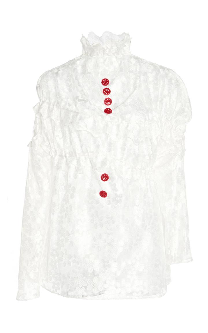 Moda Operandi Yuhan Wang Asymmetric Button-detailed Ruffled Lace Top