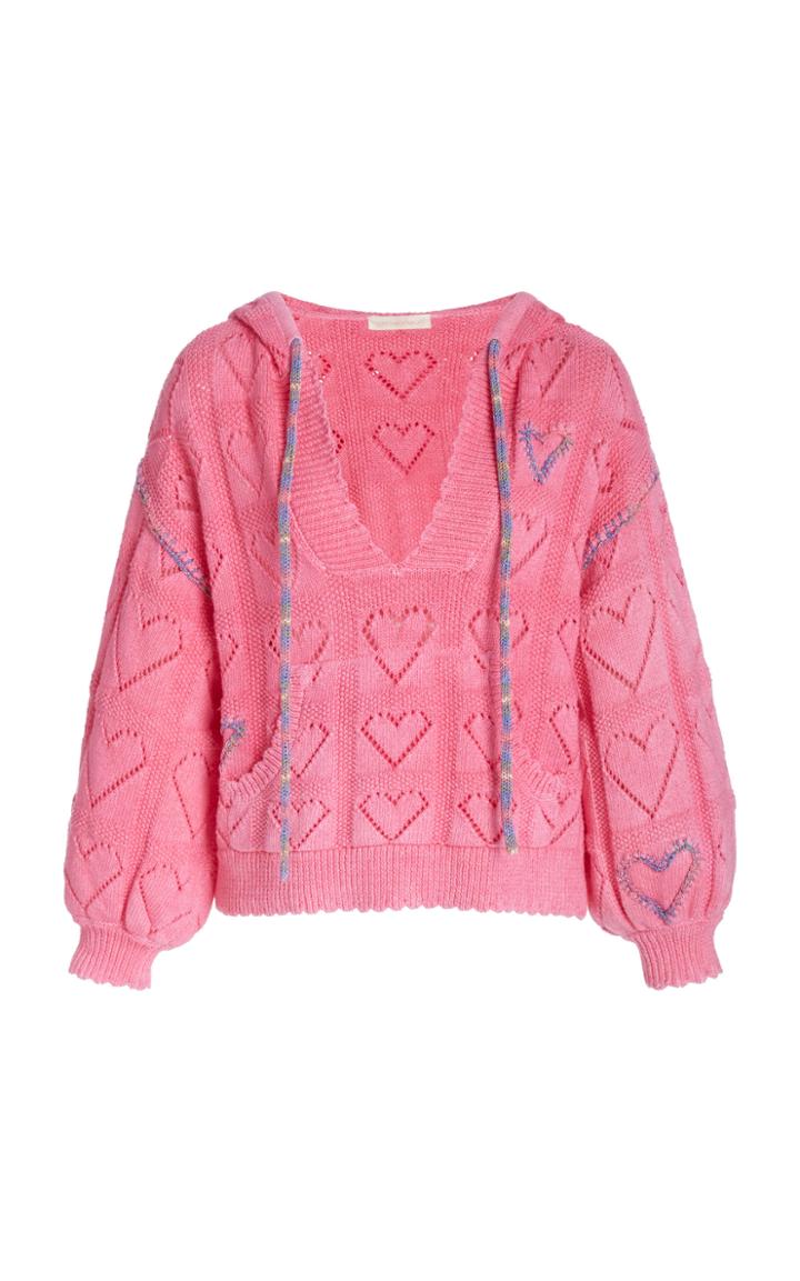 Loveshackfancy Meara Pointelle-knit Cotton-terry Hooded Sweatshirt
