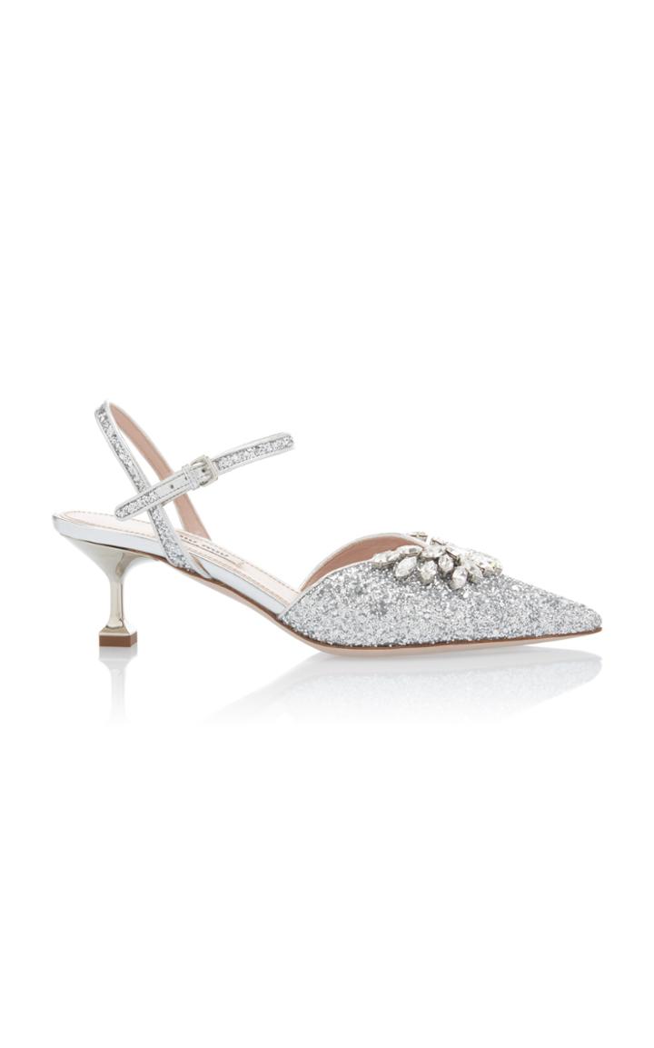 Miu Miu Embellished Glitter Kitten Heels