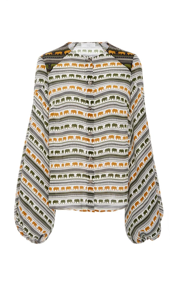 Caroline Constas Micah Long Sleeve Elephant Blouse