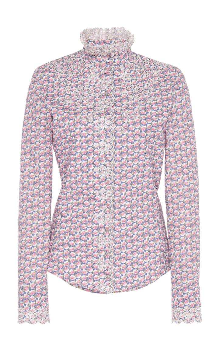 Moda Operandi Paco Rabanne Embroidered Floral-print Cotton Blouse Size: 36