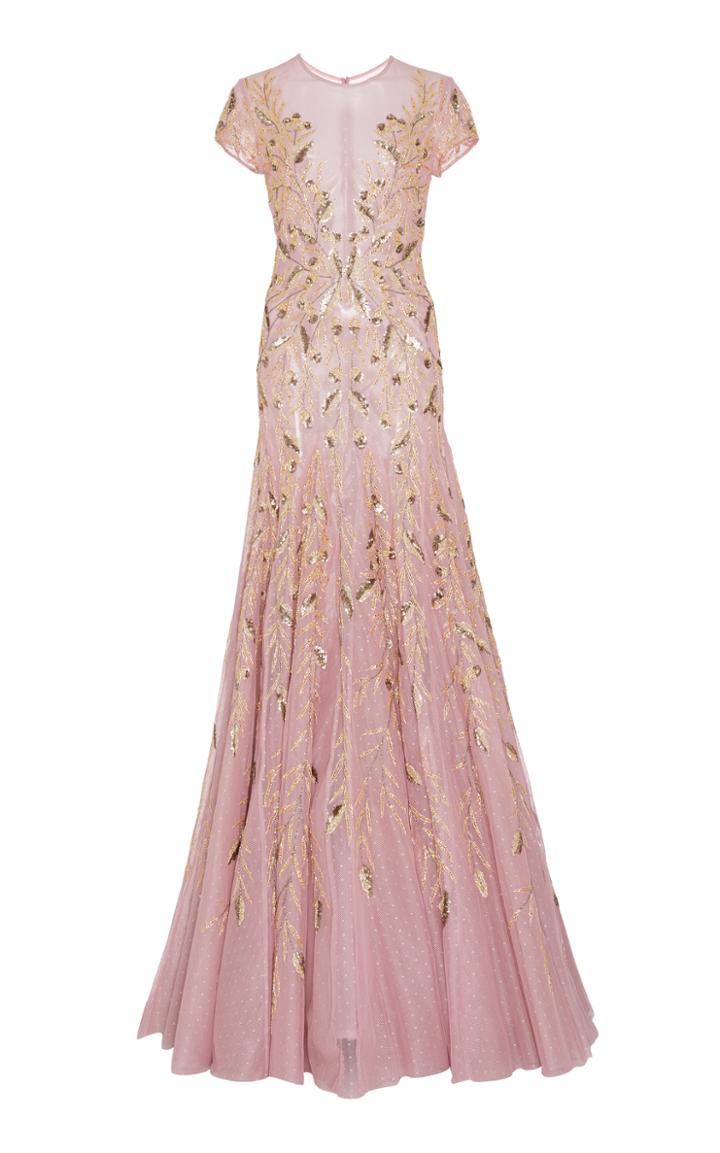 Georges Hobeika Cap Sleeve Bead Embroidered Gown