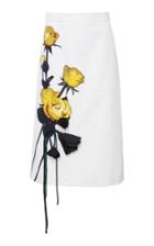 Prada Appliqud Floral-print Cotton-crepe Midi Skirt