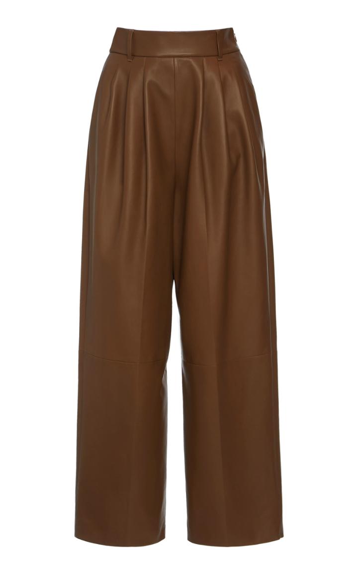 Agnona Nappa Leather High-waisted Belted Pants