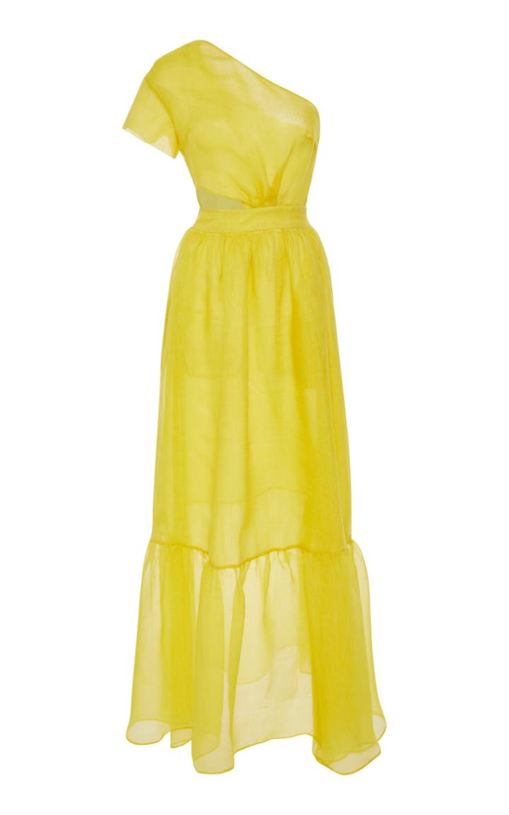 Zeynep Aray One Shoulder Silk And Linen Dress