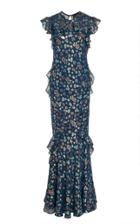 Saloni Tamara Ruffled Metallic Mermaid Maxi Dress