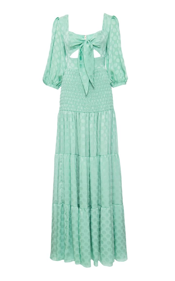 Moda Operandi Patbo Satin Dot Ruched Maxi Dress Size: 0
