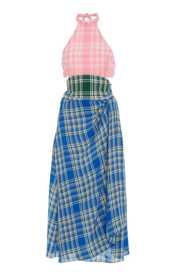 Rosie Assoulin Plaid Halter Neck Dress