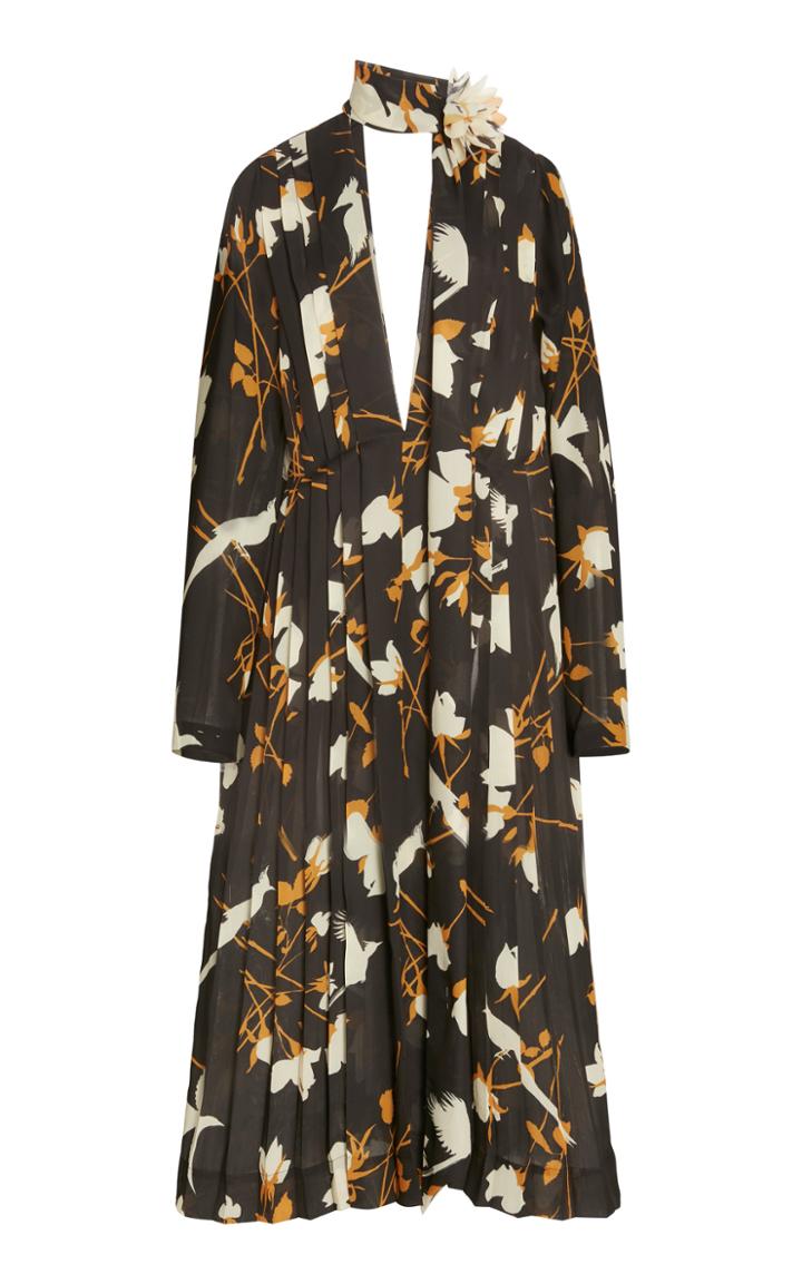 Victoria Beckham Printed Cape-effect Crepe Dress