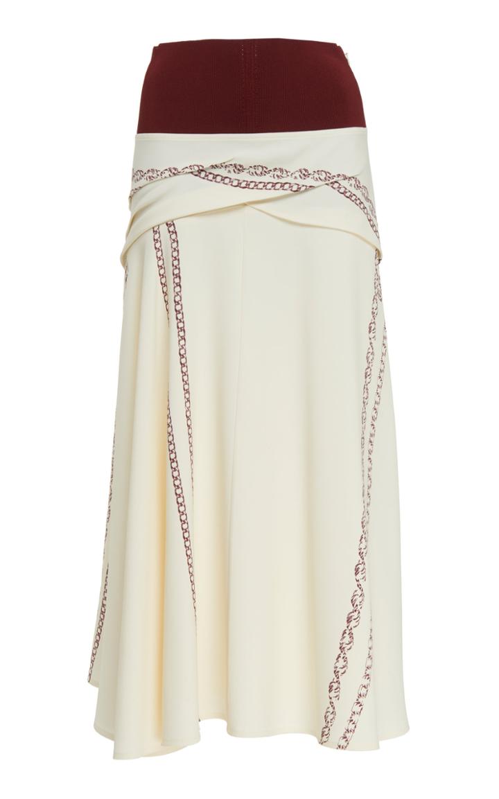 Victoria Beckham Knit-trimmed Printed Crepe Midi Skirt