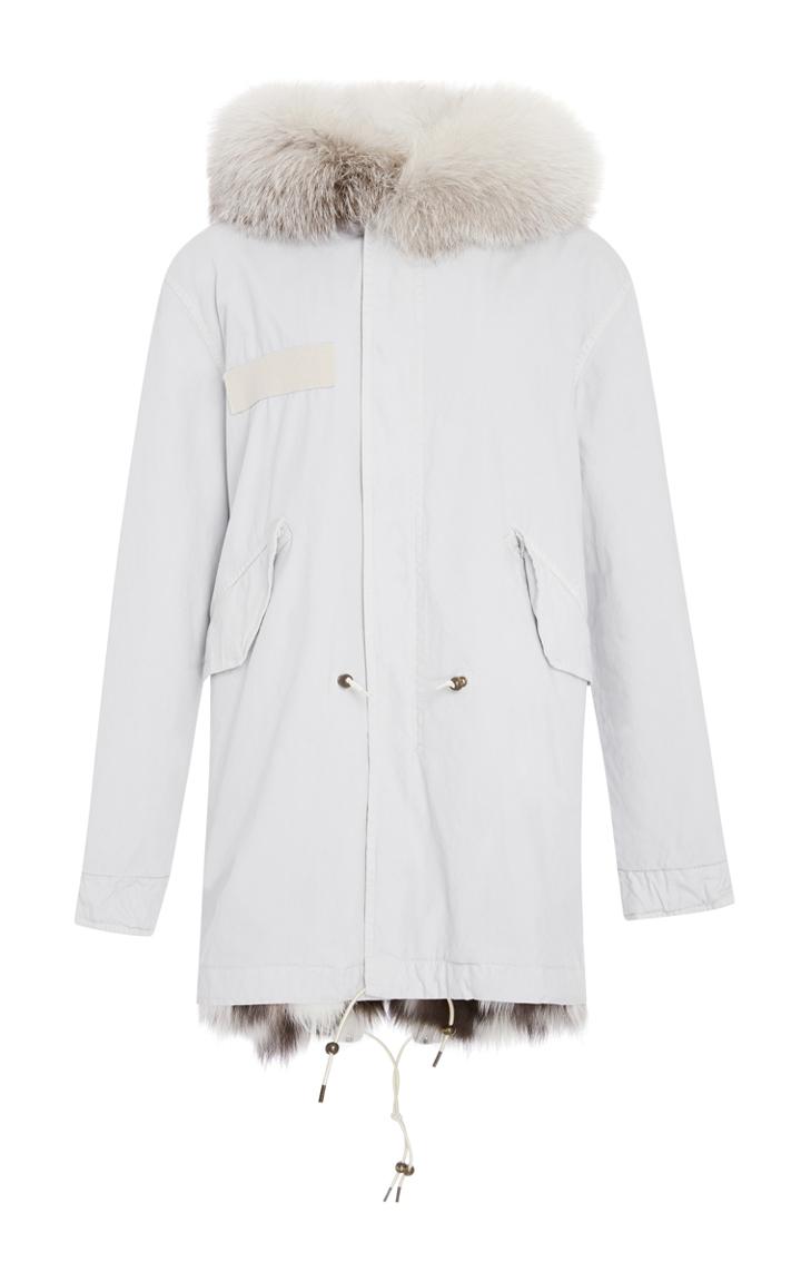 Mr & Mrs Italy Embroidered Canvas Midi Platinum Fox Fur Parka