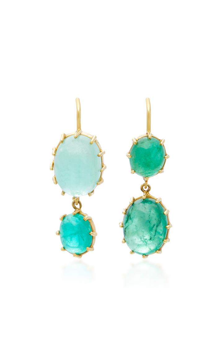 Renee Lewis 18k Gold Cabochon Emerald Earrings