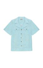 Moda Operandi Ganni Printed Cotton Poplin Short Sleeve Button-up Shirt
