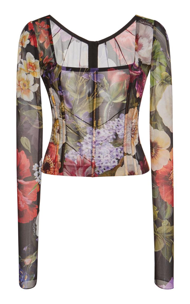 Dolce & Gabbana Floral Sheer Long-sleeve Top