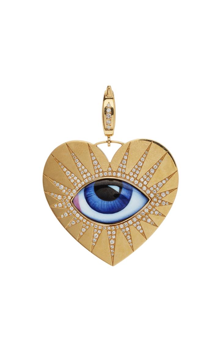 Moda Operandi Lito 14k Yellow Gold Large Blue Enamel Eye Heart Charm